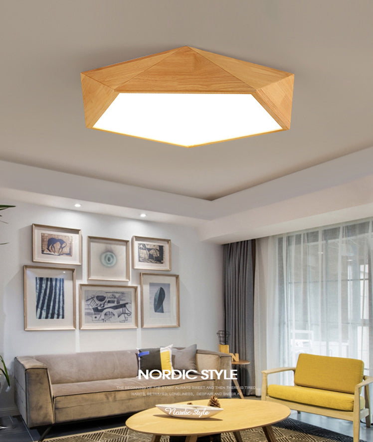 Pentagon Hout Flush Mount Plafond Lamp Fixture Nordic Dining Room Flush Mount Verlichting Armaturen