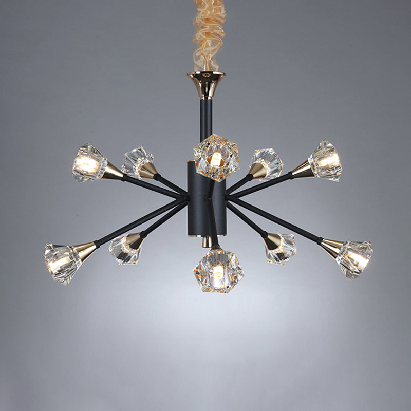 Pyramid Crystal Sputnik Semi Flush Mounture Modern 10 cabezas Lámpara de techo de sala de estar en negro