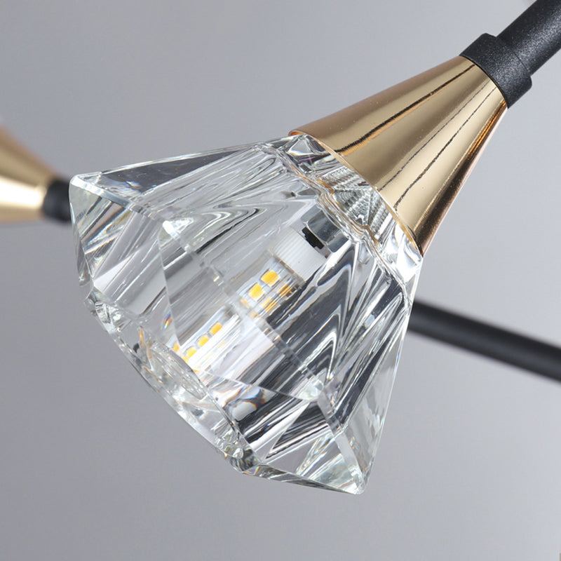 Pyramid Crystal Sputnik Semi Flush Mounture Modern 10 cabezas Lámpara de techo de sala de estar en negro