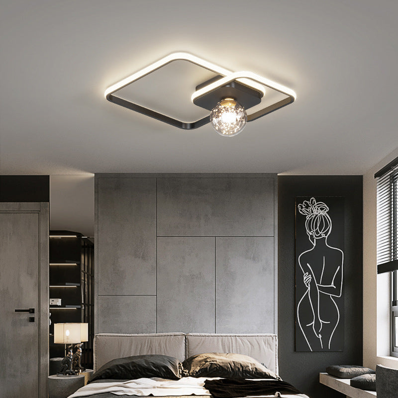 Kadervormige LED Plafondlamp Minimalistische Metalen Slaapkamer Flush Mount Licht met Glass Shade