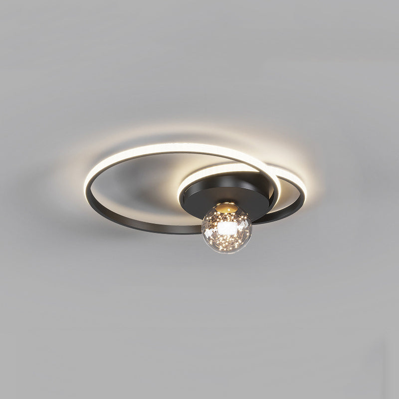 Kadervormige LED Plafondlamp Minimalistische Metalen Slaapkamer Flush Mount Licht met Glass Shade