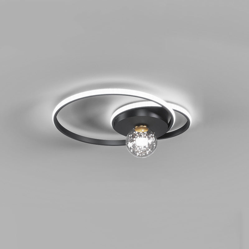 Kadervormige LED Plafondlamp Minimalistische Metalen Slaapkamer Flush Mount Licht met Glass Shade