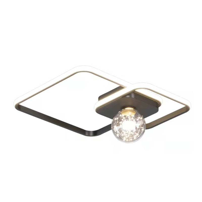 Kadervormige LED Plafondlamp Minimalistische Metalen Slaapkamer Flush Mount Licht met Glass Shade