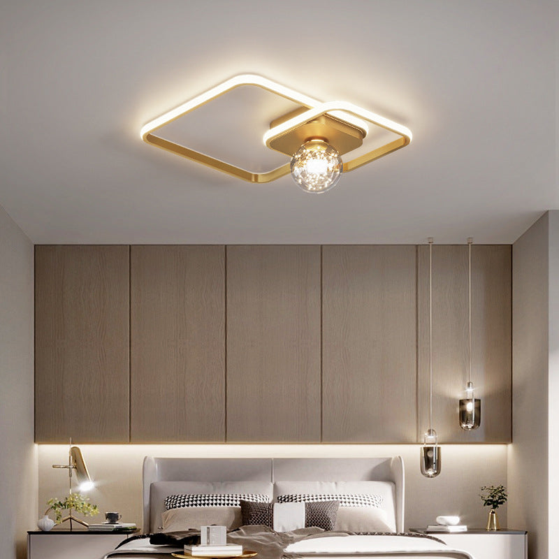 Kadervormige LED Plafondlamp Minimalistische Metalen Slaapkamer Flush Mount Licht met Glass Shade