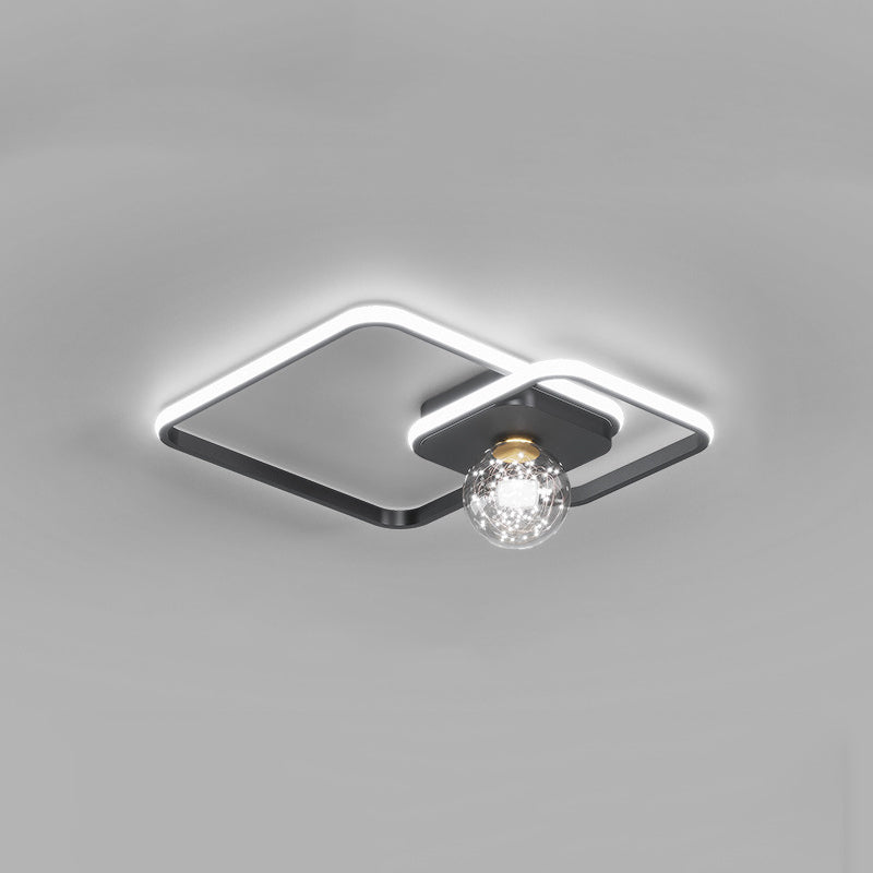 Kadervormige LED Plafondlamp Minimalistische Metalen Slaapkamer Flush Mount Licht met Glass Shade