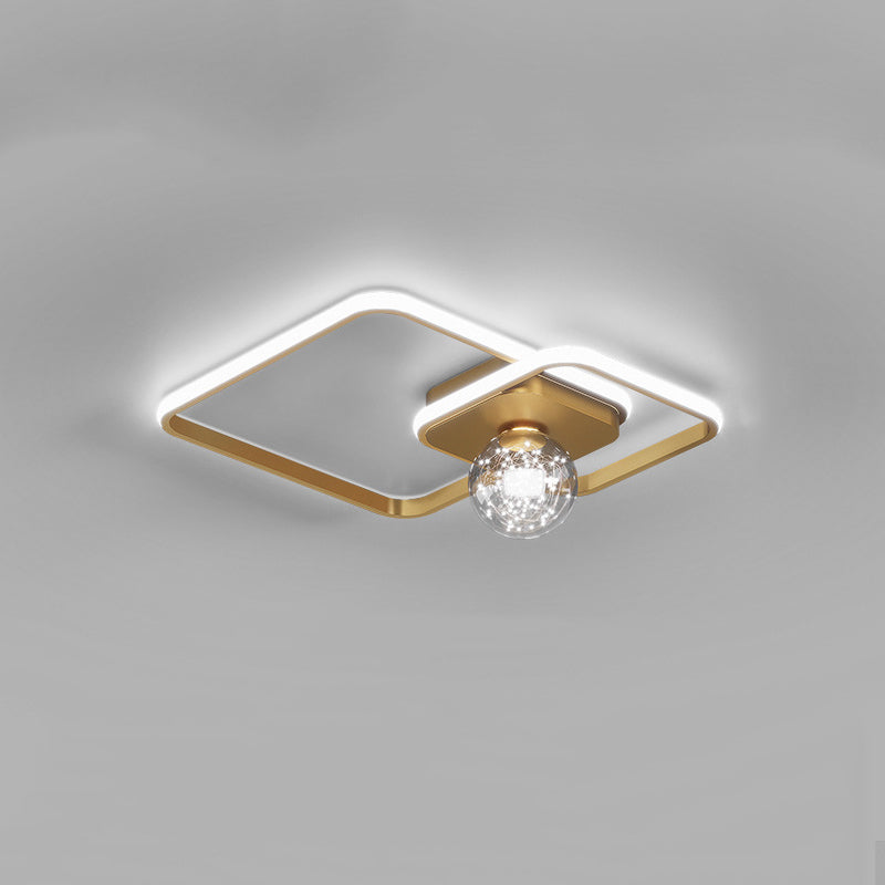 Kadervormige LED Plafondlamp Minimalistische Metalen Slaapkamer Flush Mount Licht met Glass Shade