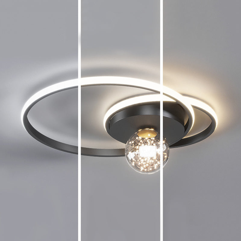 Kadervormige LED Plafondlamp Minimalistische Metalen Slaapkamer Flush Mount Licht met Glass Shade
