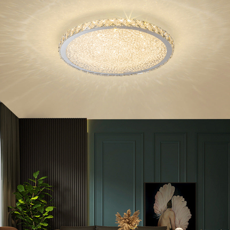Lámpara de techo LED circular de acero inoxidable, montaje empotrado de cristal de estilo minimalista moderno para sala de estar