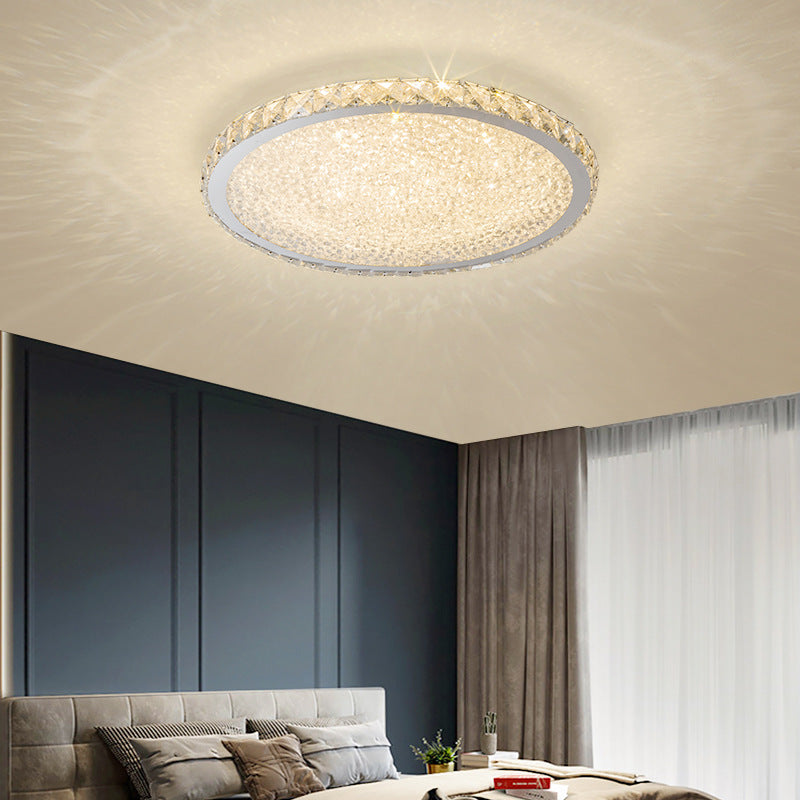 Lámpara de techo LED circular de acero inoxidable, montaje empotrado de cristal de estilo minimalista moderno para sala de estar