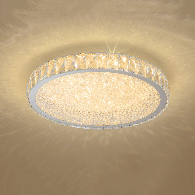 Lámpara de techo LED circular de acero inoxidable, montaje empotrado de cristal de estilo minimalista moderno para sala de estar