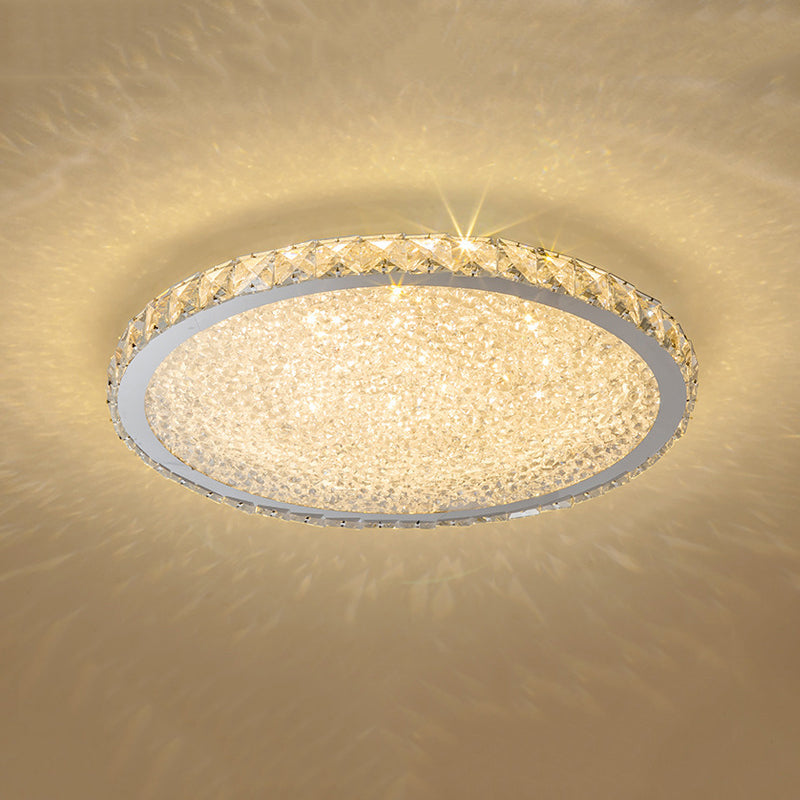 Lámpara de techo LED circular de acero inoxidable, montaje empotrado de cristal de estilo minimalista moderno para sala de estar