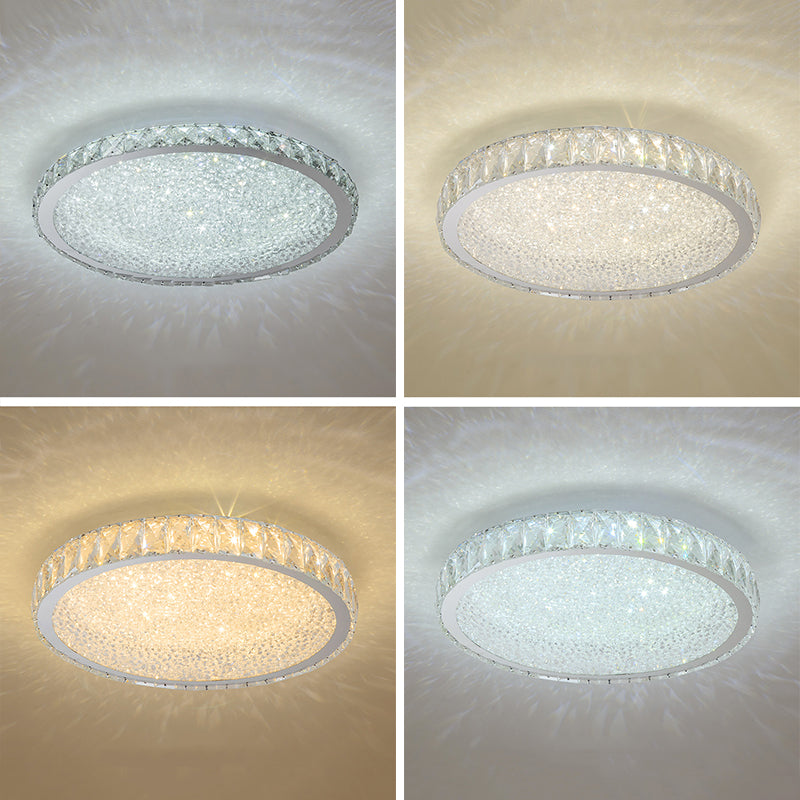 Lámpara de techo LED circular de acero inoxidable, montaje empotrado de cristal de estilo minimalista moderno para sala de estar