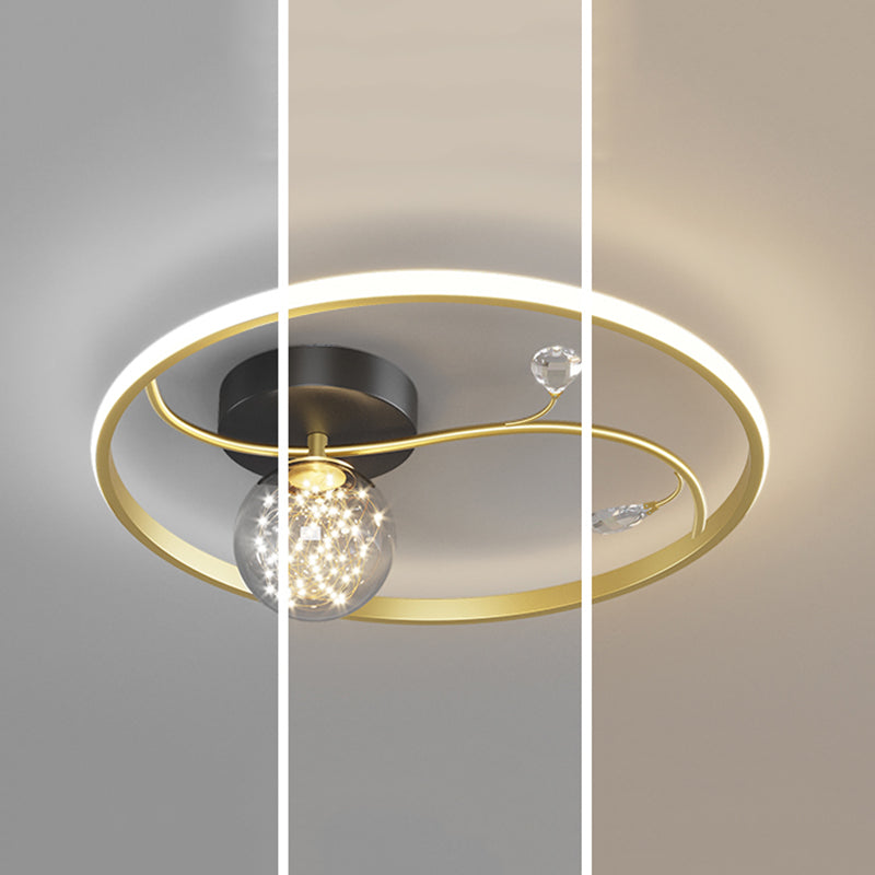 Luz de techo estrellado de metal LED de montaje en forma de anillo negro en forma de anillo con decoración de cristal