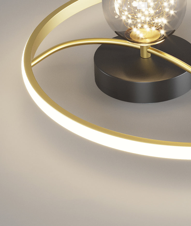 Luz de techo estrellado de metal LED de montaje en forma de anillo negro en forma de anillo con decoración de cristal