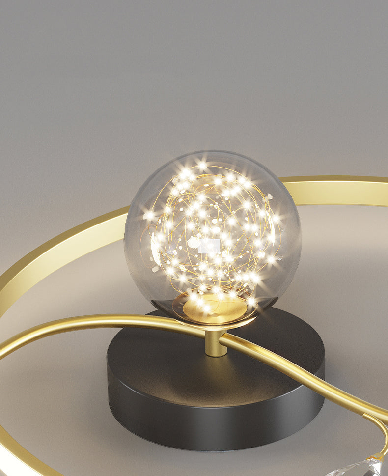 Luz de techo estrellado de metal LED de montaje en forma de anillo negro en forma de anillo con decoración de cristal