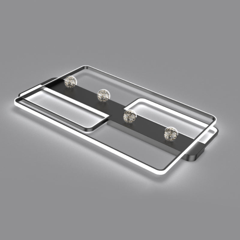 Zwarte rechthoekige inbouwlamp, minimalistische aluminium LED-plafondlamp met bolglazen kap