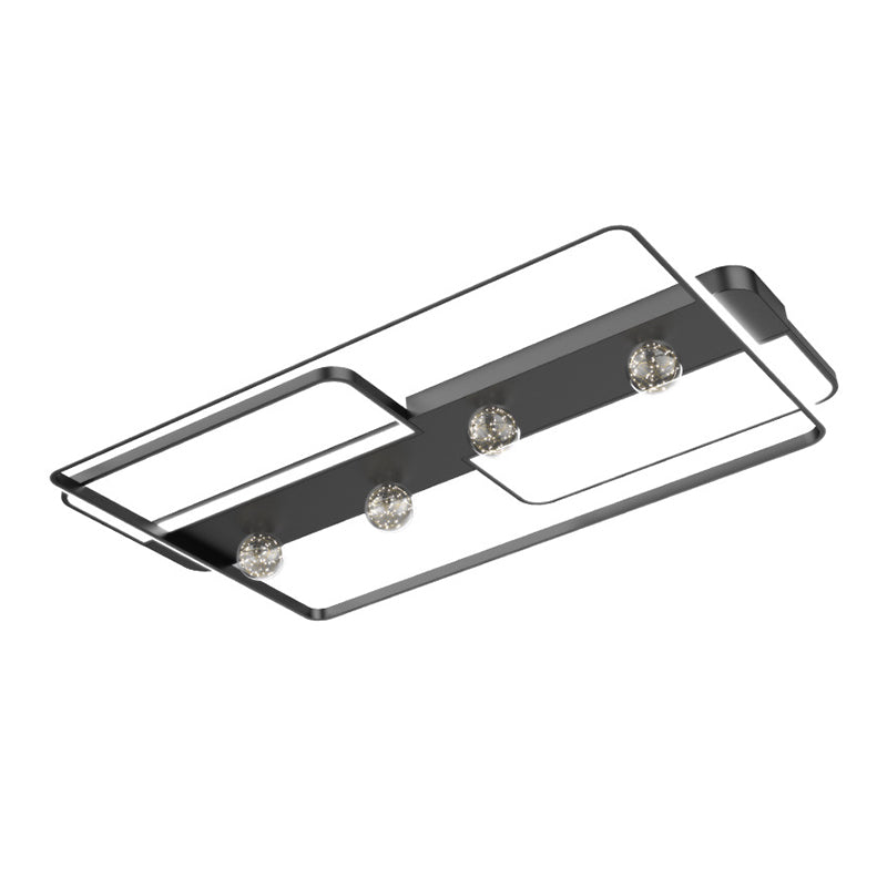 Zwarte rechthoekige inbouwlamp, minimalistische aluminium LED-plafondlamp met bolglazen kap