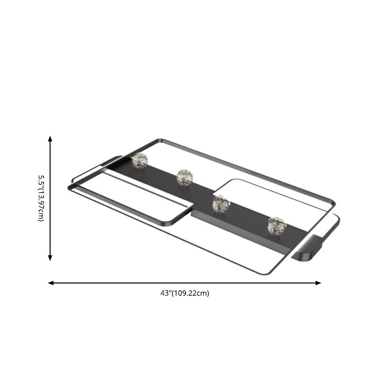 Zwarte rechthoekige inbouwlamp, minimalistische aluminium LED-plafondlamp met bolglazen kap