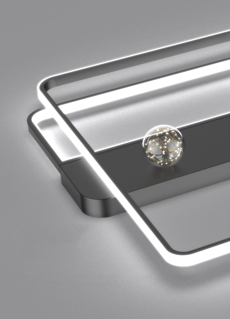 Zwarte rechthoekige inbouwlamp, minimalistische aluminium LED-plafondlamp met bolglazen kap