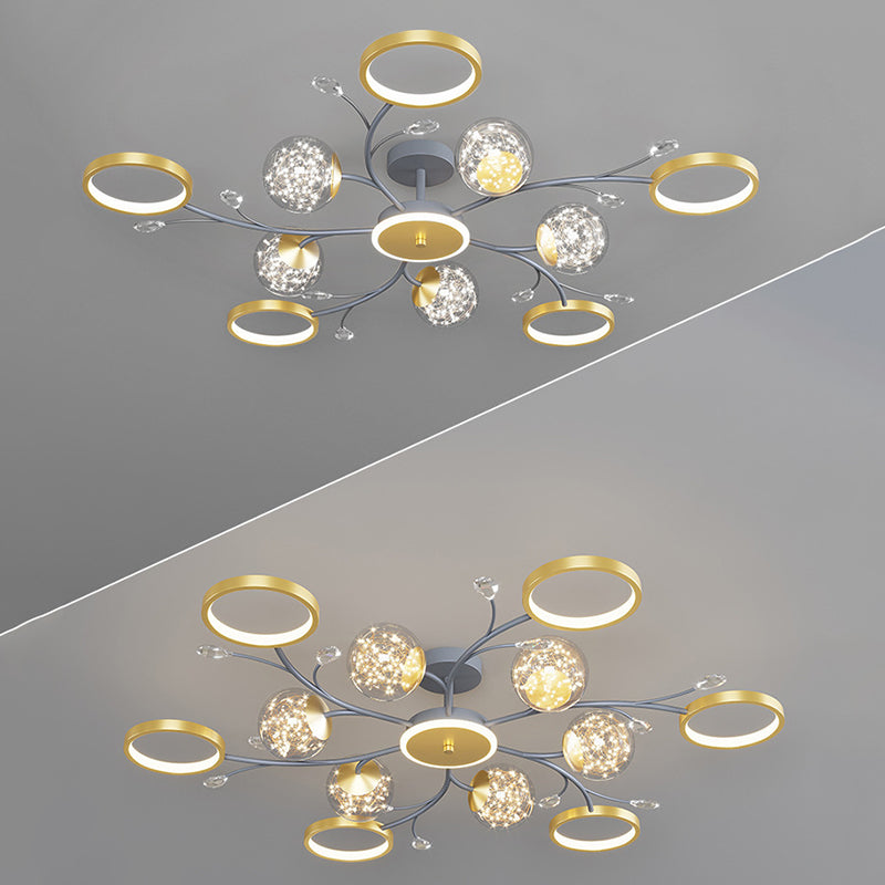 Cercle moderne Flush Lightture Amorture en verre transparent LED LED Semi Flush Light in Grey-Gold