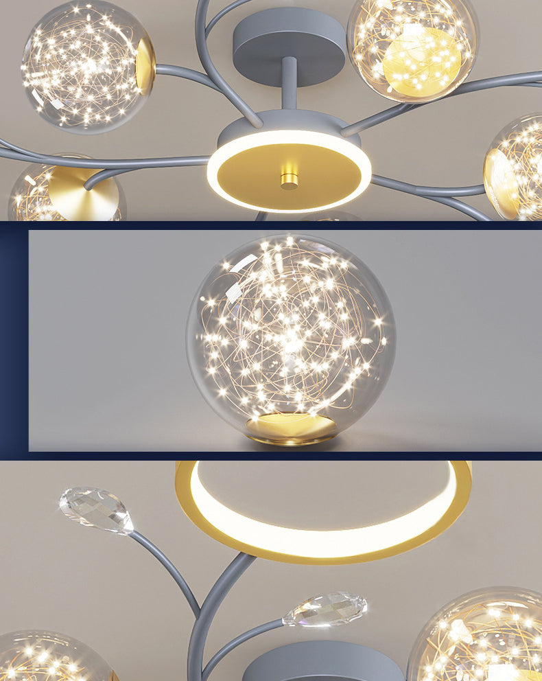 Cercle moderne Flush Lightture Amorture en verre transparent LED LED Semi Flush Light in Grey-Gold
