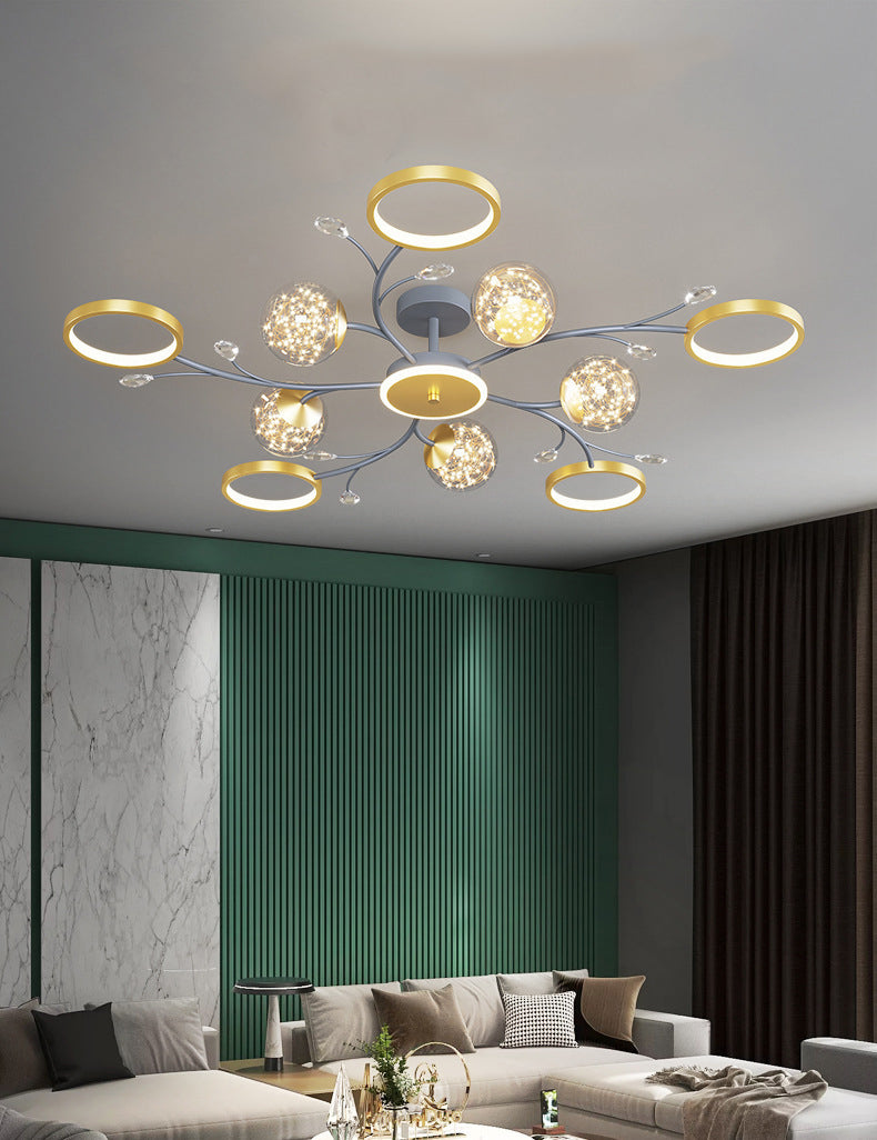 Cercle moderne Flush Lightture Amorture en verre transparent LED LED Semi Flush Light in Grey-Gold