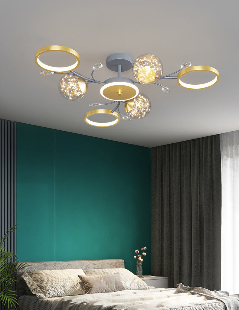 Cercle moderne Flush Lightture Amorture en verre transparent LED LED Semi Flush Light in Grey-Gold