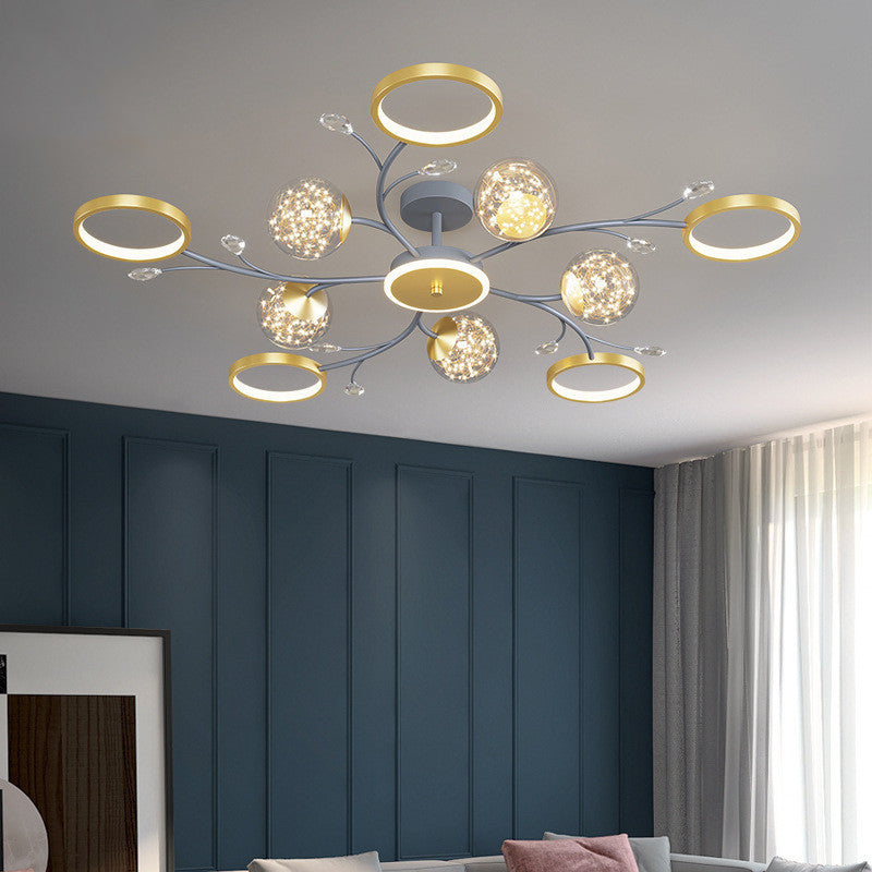 Cercle moderne Flush Lightture Amorture en verre transparent LED LED Semi Flush Light in Grey-Gold