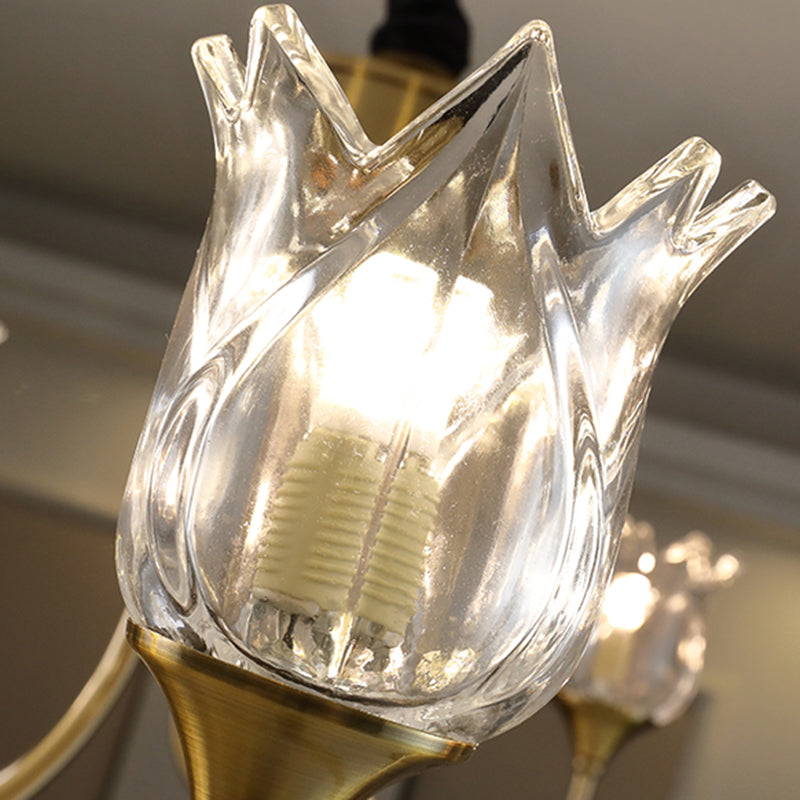 Flor de vidrio transparente luz posmoderna 6 cabezas comedor lámpara lámpara en oro