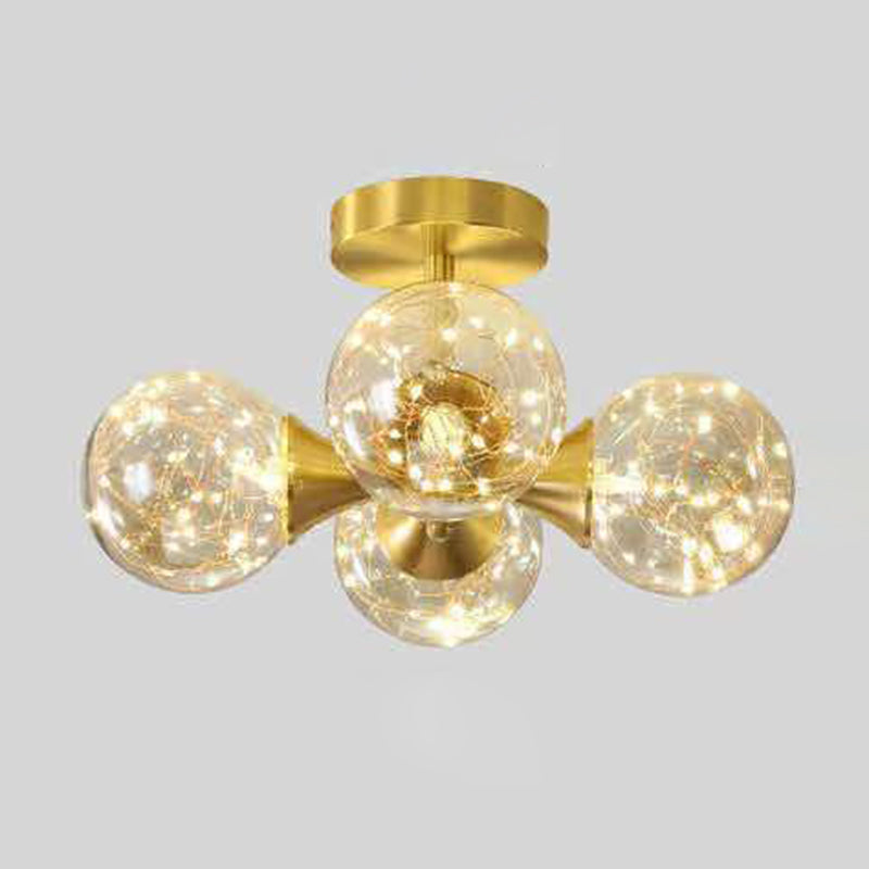 Globe Clear Glass Techo Arexo Nordic Gold Finish LED Semi Flush Light para dormitorio