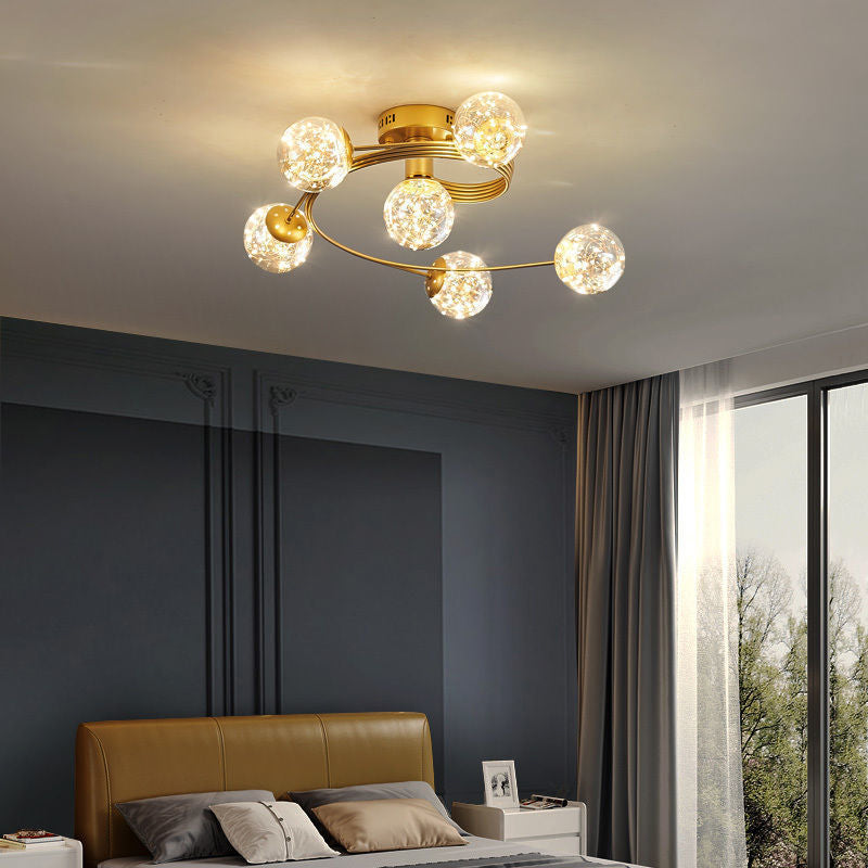 Globe Clear Glass Techo Arexo Nordic Gold Finish LED Semi Flush Light para dormitorio