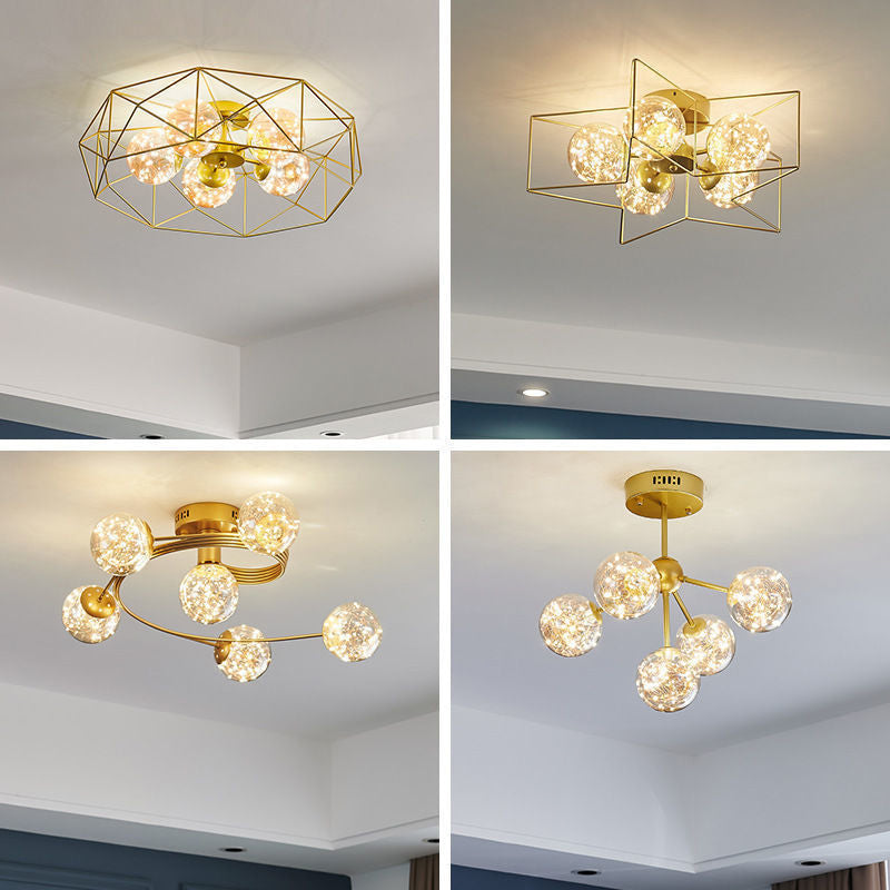 Globe Clear Glass Techo Arexo Nordic Gold Finish LED Semi Flush Light para dormitorio