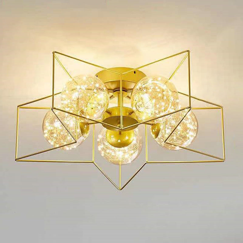 Globe Clear Glass Techo Arexo Nordic Gold Finish LED Semi Flush Light para dormitorio