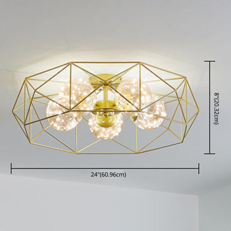Globe Clear Glass Techo Arexo Nordic Gold Finish LED Semi Flush Light para dormitorio
