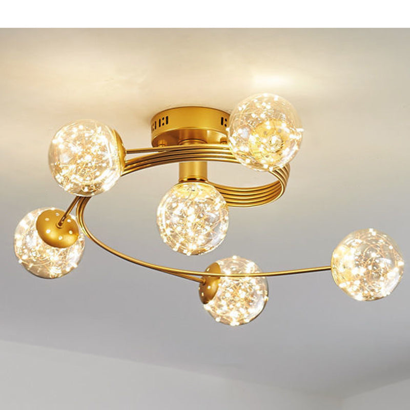 Globe Clear Glass Techo Arexo Nordic Gold Finish LED Semi Flush Light para dormitorio