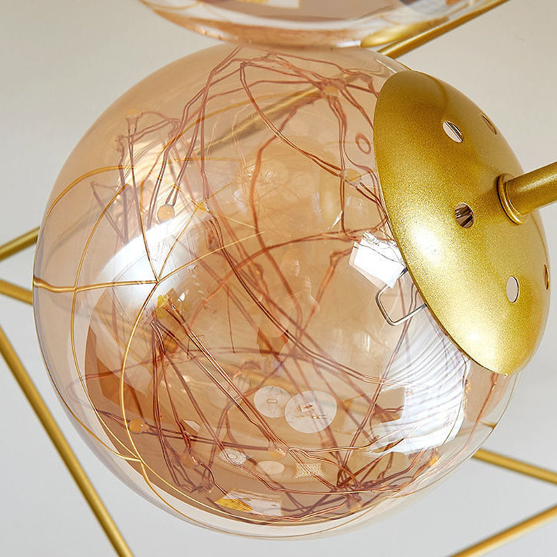 Globe Clear Glass Techo Arexo Nordic Gold Finish LED Semi Flush Light para dormitorio