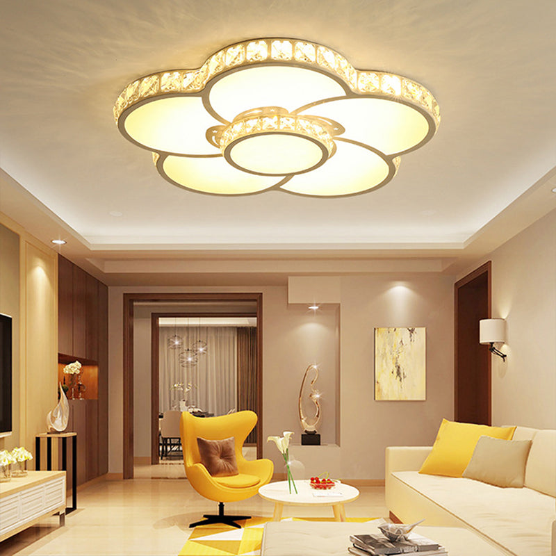 White Floriated LED Ceiling Light in Modern Creative Style Crystal Indoor Flush Mount with Acrylic Shade