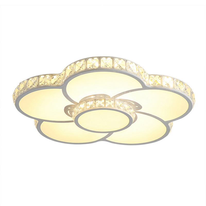 White Floriated LED Ceiling Light in Modern Creative Style Crystal Indoor Flush Mount with Acrylic Shade