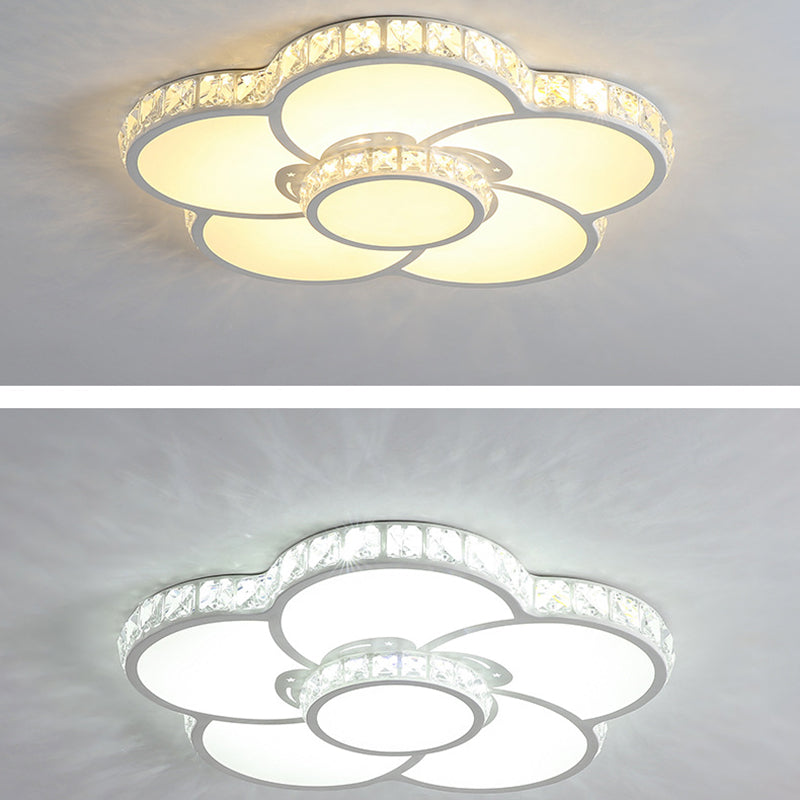 White Floriated LED Ceiling Light in Modern Creative Style Crystal Indoor Flush Mount with Acrylic Shade