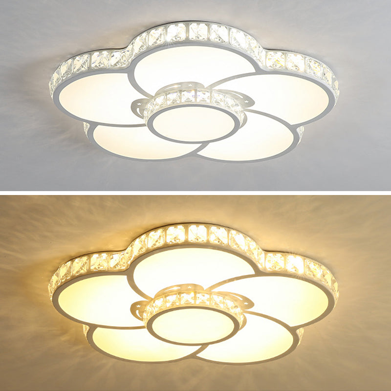 White Floriated LED Ceiling Light in Modern Creative Style Crystal Indoor Flush Mount with Acrylic Shade