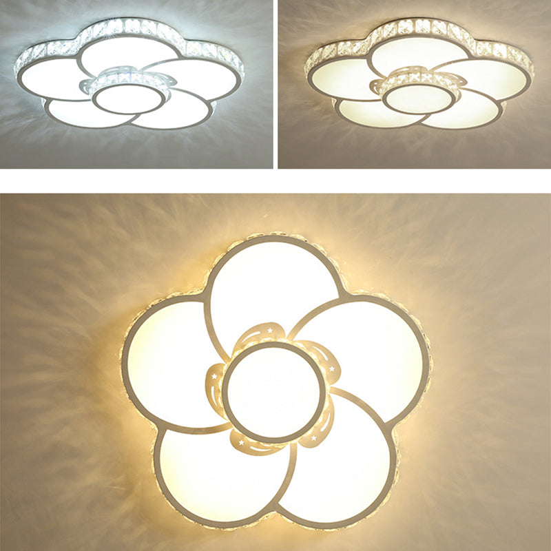 White Floriated LED Ceiling Light in Modern Creative Style Crystal Indoor Flush Mount with Acrylic Shade