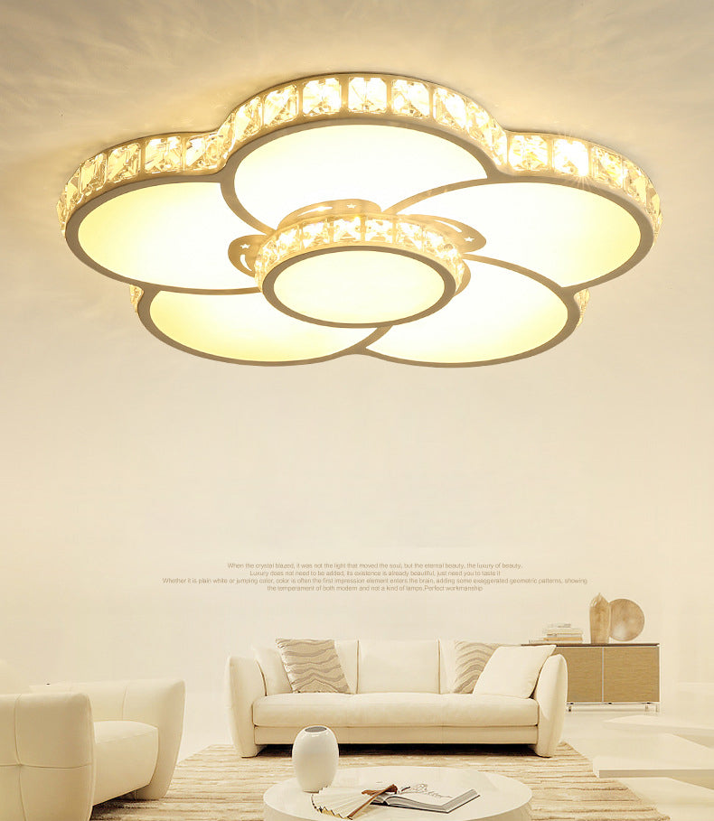 White Floriated LED Ceiling Light in Modern Creative Style Crystal Indoor Flush Mount with Acrylic Shade