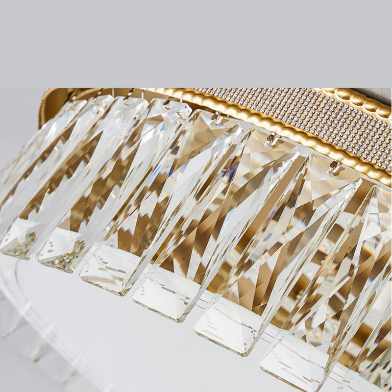 Gold Cylindrical LED Ceiling Light in Modern Luxury Style Crystal Indoor Flush Mount with Glass Shade