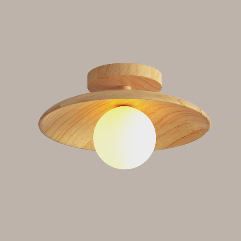 Plafoniera contemporanea da incasso circolare in legno a 1 luce LED
