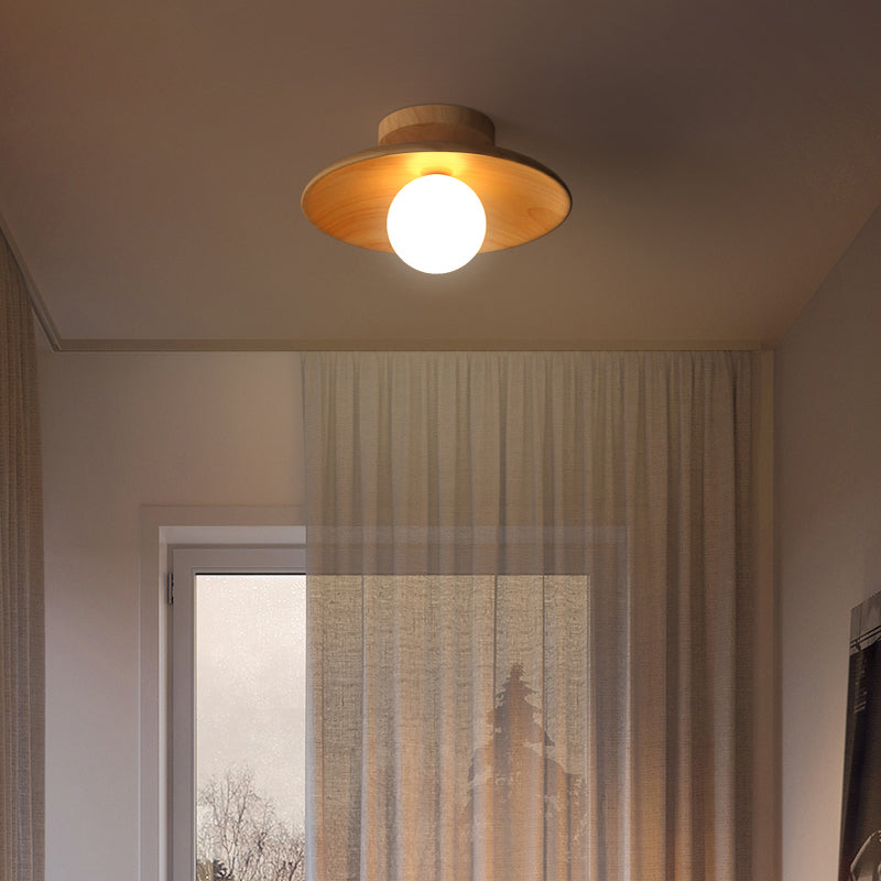 Plafoniera contemporanea da incasso circolare in legno a 1 luce LED