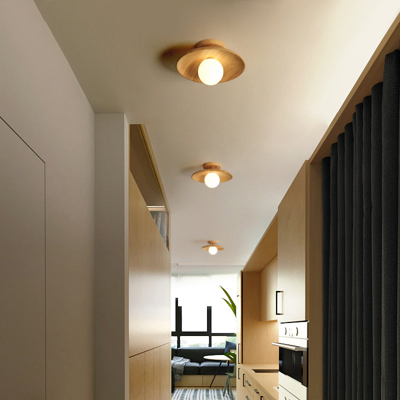 Plafoniera contemporanea da incasso circolare in legno a 1 luce LED