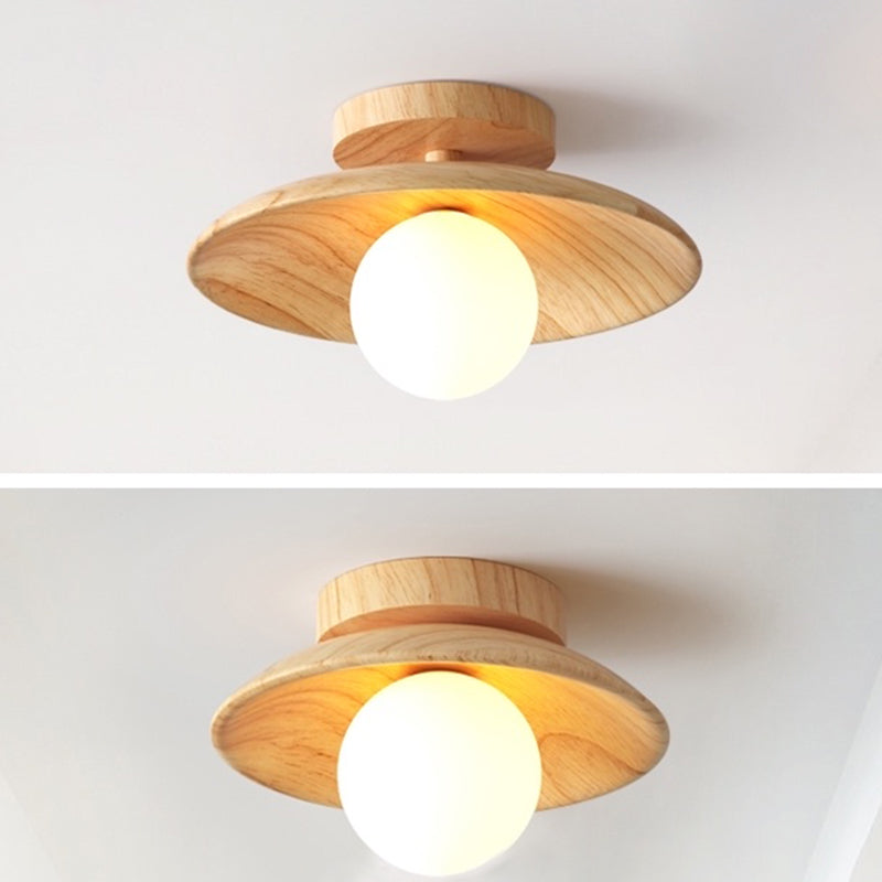 Plafoniera contemporanea da incasso circolare in legno a 1 luce LED