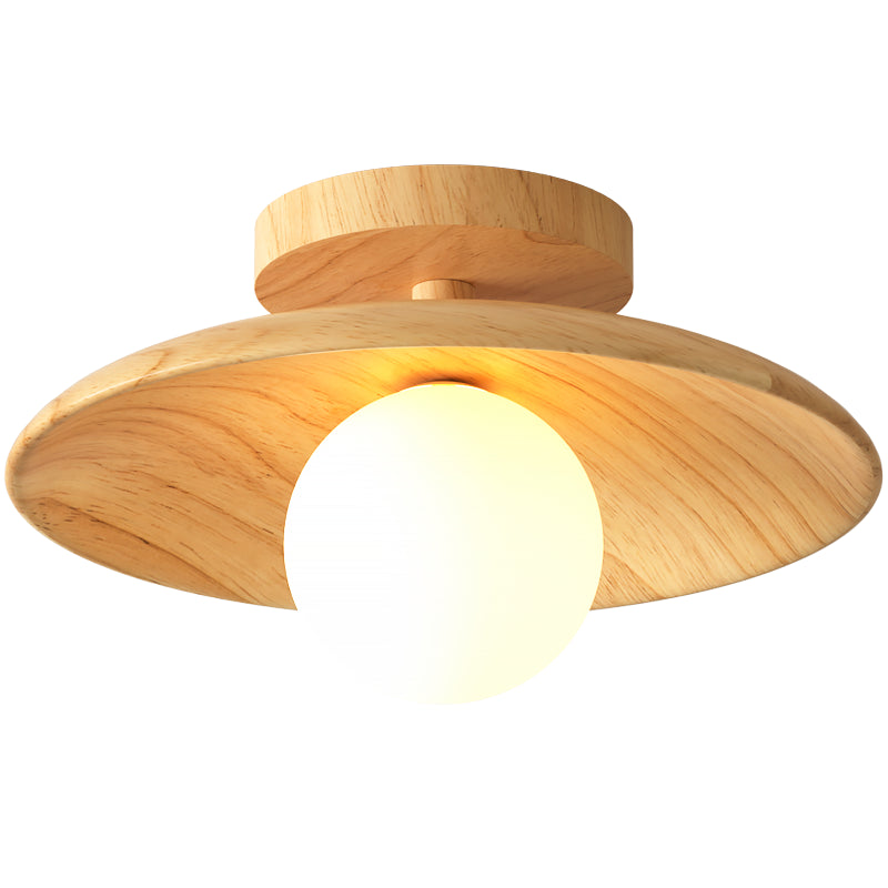 Contemporary Circular Flush Mount Ceiling Light Wood 1 Light LED Flush Ceiling Lights