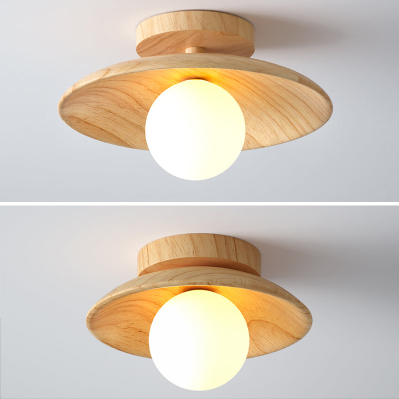 Plafoniera contemporanea da incasso circolare in legno a 1 luce LED
