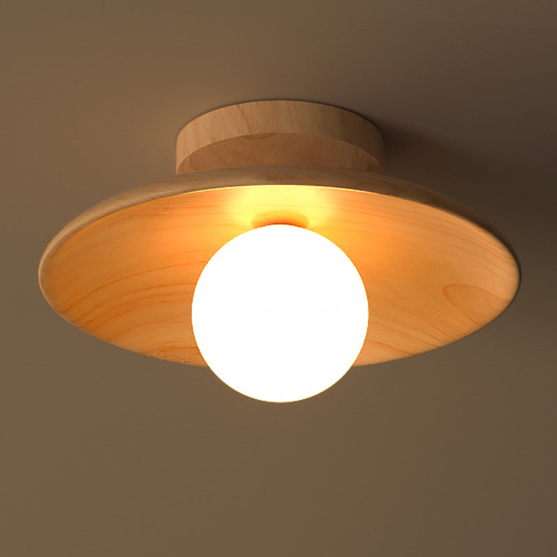 Plafoniera contemporanea da incasso circolare in legno a 1 luce LED